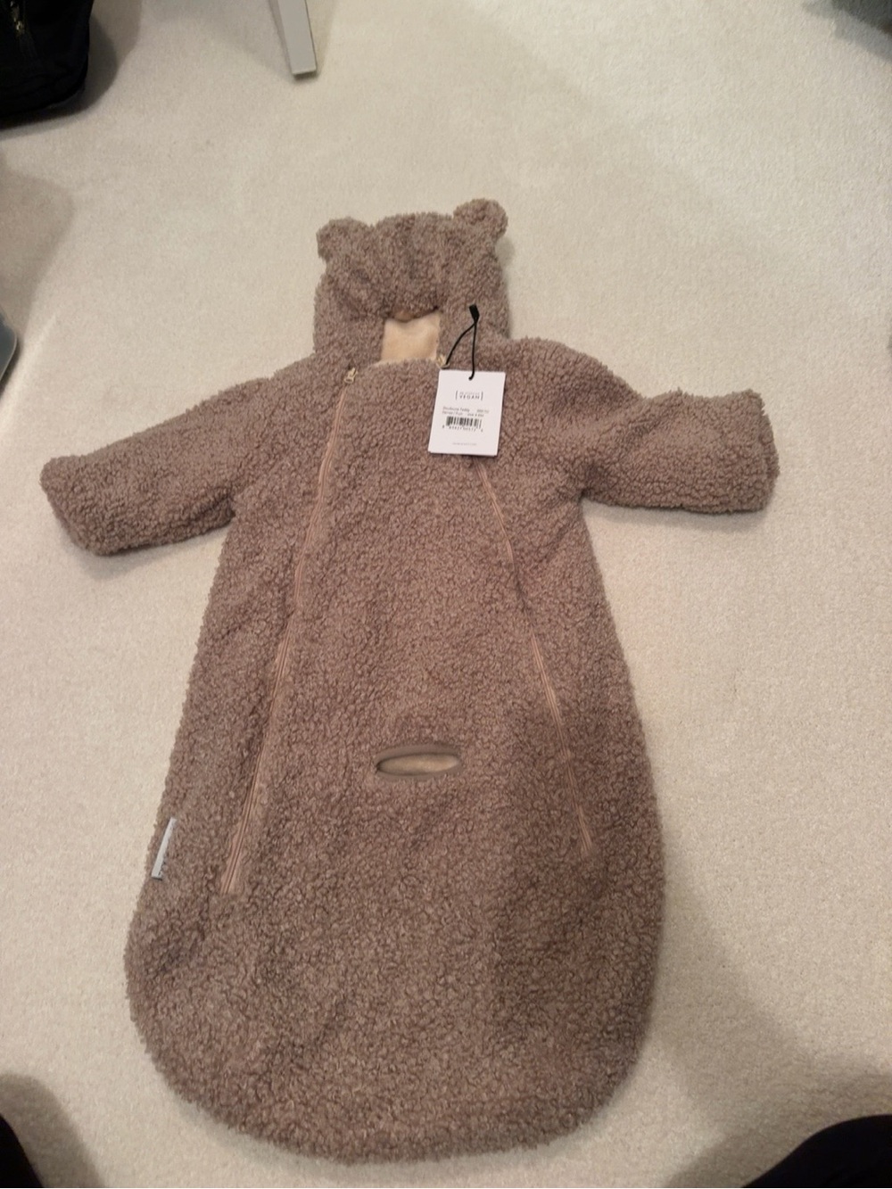 NWT 7AM Enfant Doudoune Teddy Baby Bunting Oatmeal 3-6M